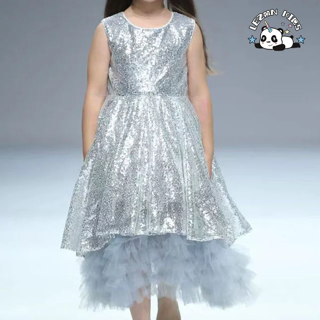 LEZONKIDS - Vestido de Princesa de Renda Macia com Lantejoulas Brilhantes sem Manga para Menina, Produto Novo, Atacado, Personalizável
